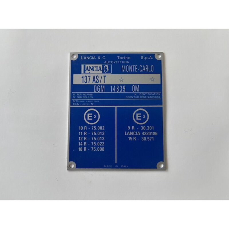 Factory type plate Beta Montecarlo