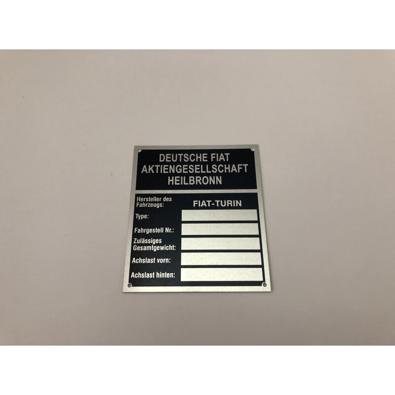Type plate Fiat Heilbronn