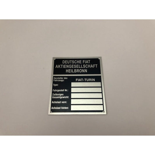 Type plate Fiat Heilbronn